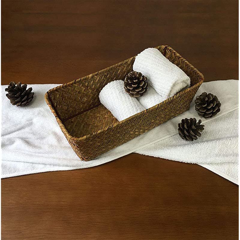 HandWoven Seagrass Storage Rectangur Basket and Home Organizer BinsNatural Water Hyacinth Basket SmallBrown no Grid