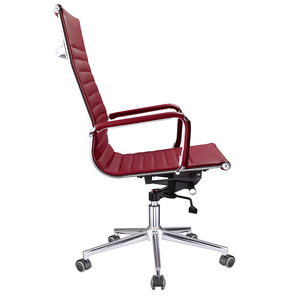 High Back Ribbed PU Leather Office Chair Executive Computer Desk Contemporary Red
