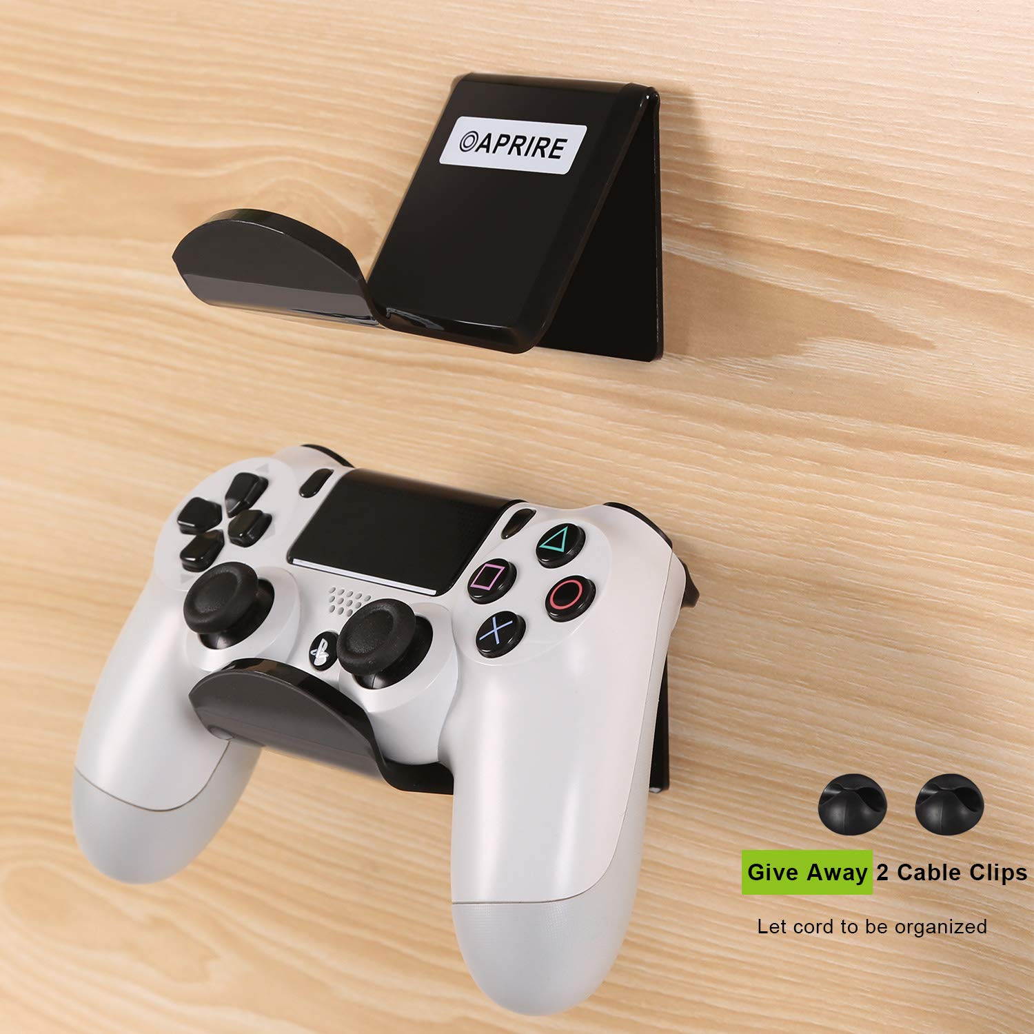 Controller Stand Wall Holder Mount for Xbox One PS4 Switch Pro - Pack of 2 OAPRIRE Acrylic Video Game Controller Accessories with Cable Clips - Black