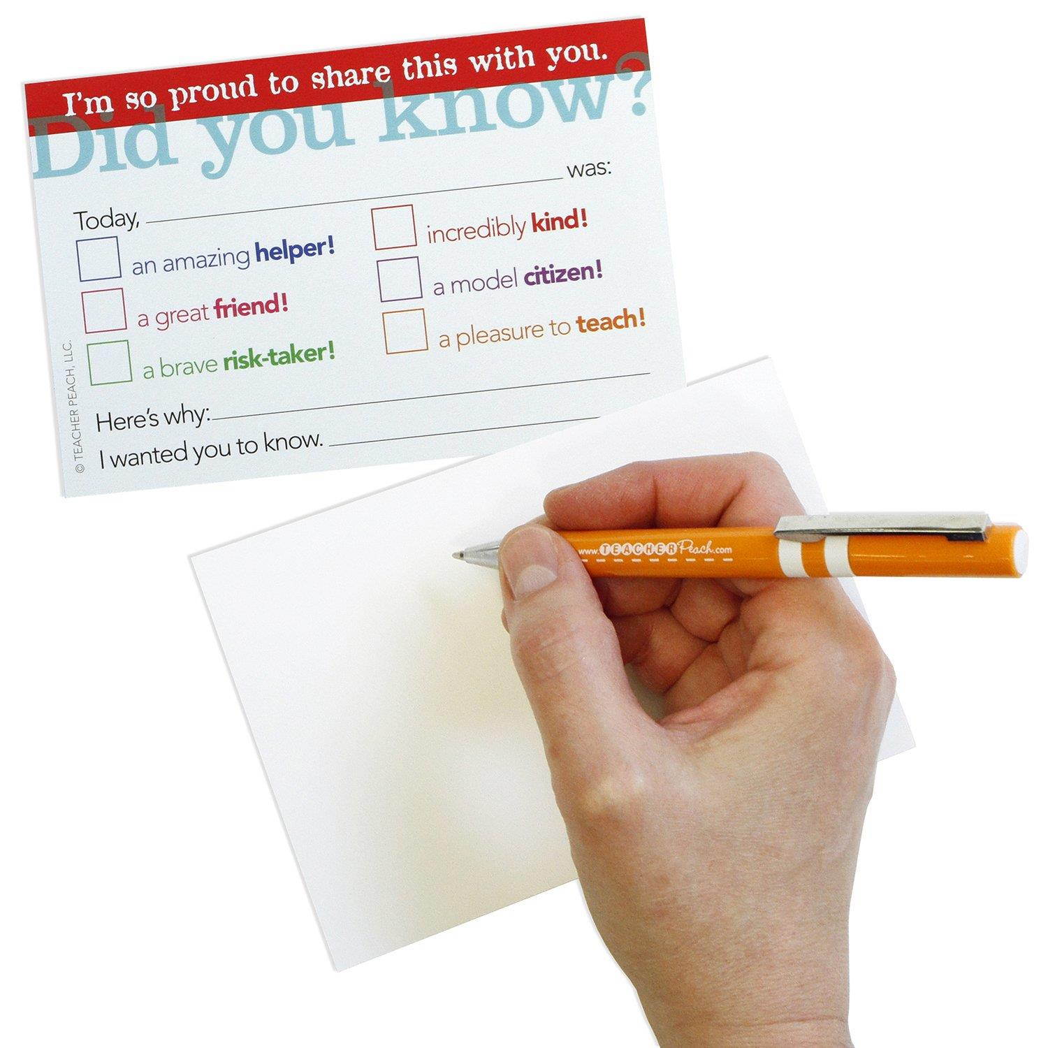 Teacher Peach"Did You Know?" Positive Postcards - Motivational Thank You Notes from Teachers - Classroom Teaching Supplies for Preschool, Kindergarten, or Elementary School Teachers - 50 Cards