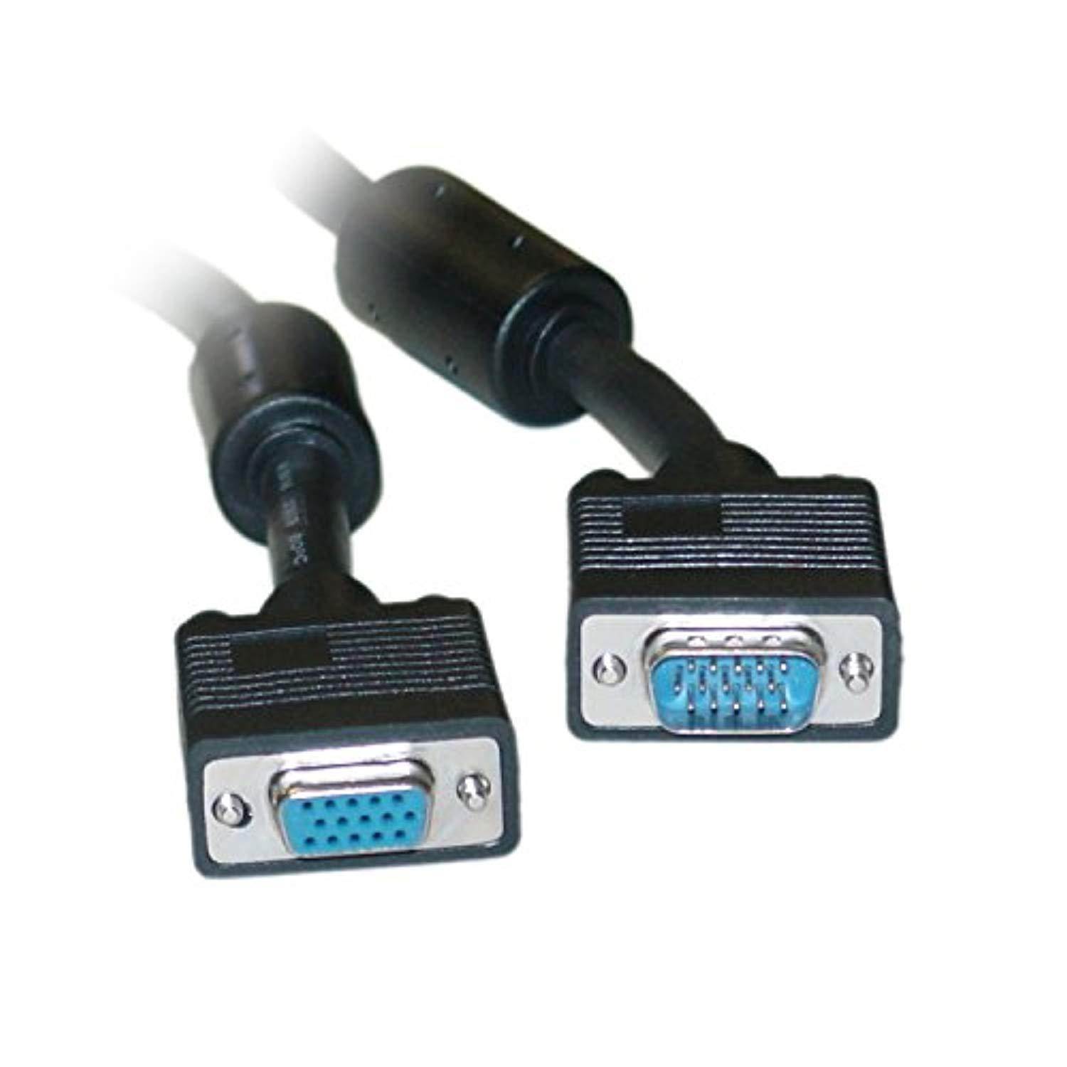 acl 15 feet hd15 male to hd15 female svga extension cable with ferrite bead, coaxial construction, double shielded, black