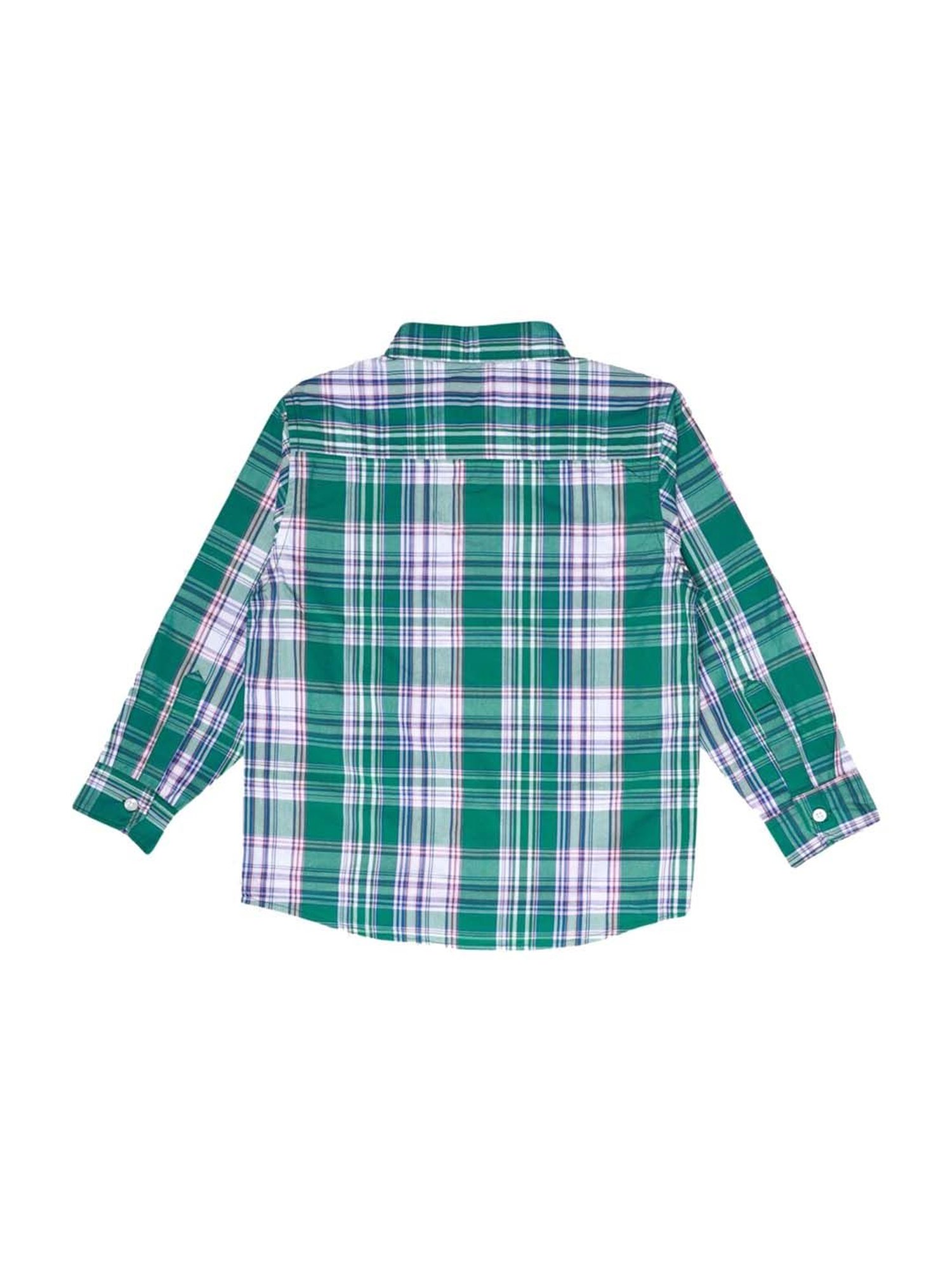 Manet Kids Green Cotton Plaid Pattern Shirt