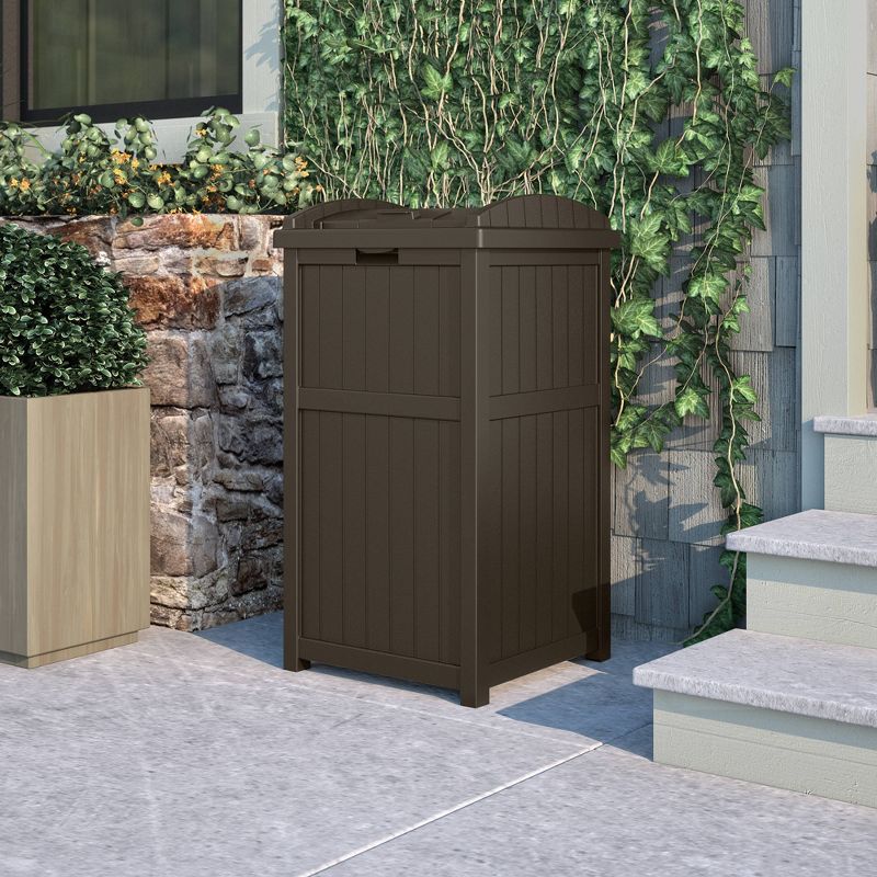 Suncast GH1732J Trashcan Hideaway Outdoor 33 Gallon Garbage Waste Bin, Java