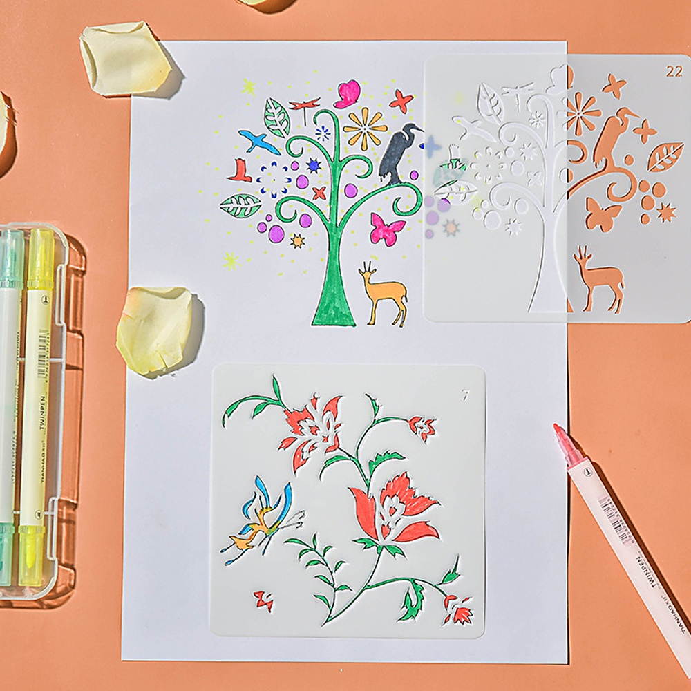 Drawing Painting Stencils Hollow Out Design PP Templates Reusable for Children Students DIY Craft Scrapbooking Journal Photo Album Paper Card Decor
