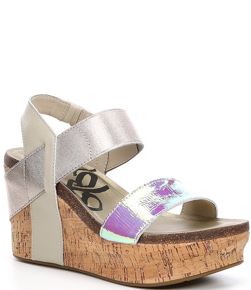 OTBT Bushnell Iridescent Leather & Fabric Platform Wedges