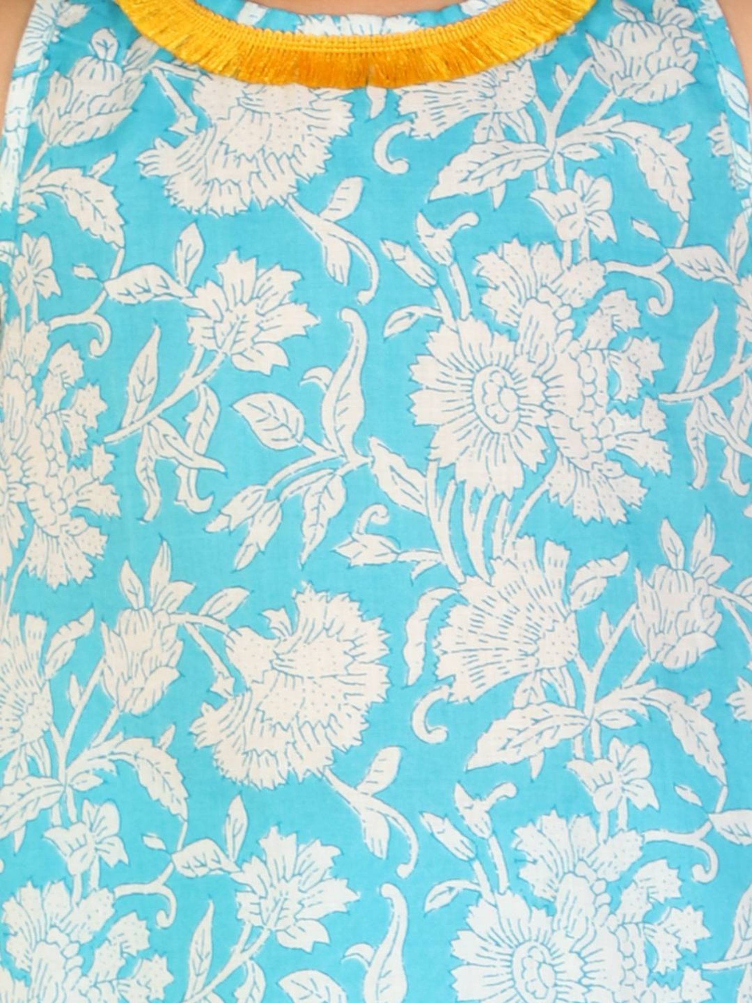 Lil Drama Kids Blue Cotton Floral Print Kurta Set