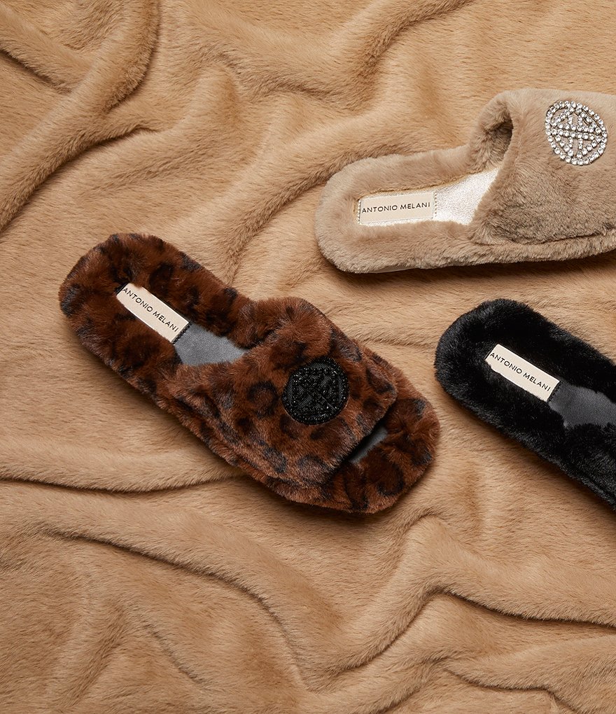 Antonio Melani Lushhh Leopard Print Faux Fur Slippers