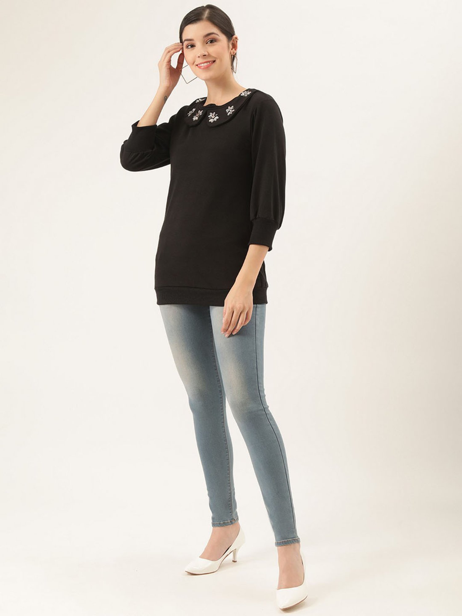 Belle Fille Black Embellished Sweatshirt
