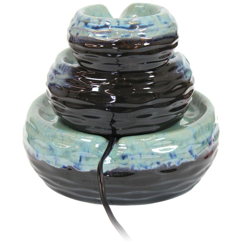 Sunnydaze Indoor Home Decorative Glazed Ceramic 3-Tiered Modern Textured Bowls Tabletop Water Fountain - 7"
