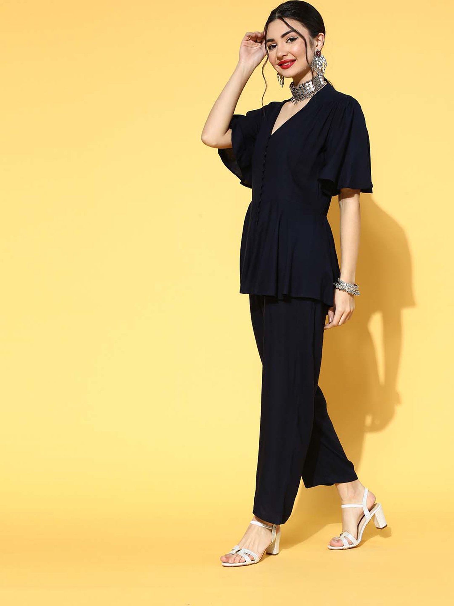Yufta Navy Short Sleeves Jumpsuit