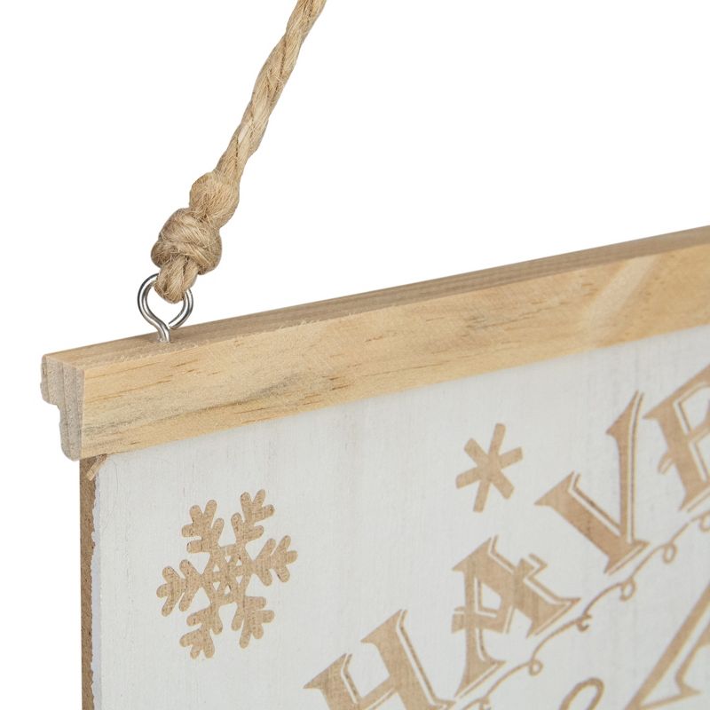 Northlight 12" White Wooden Holly Jolly On Jute Rope Christmas Sign