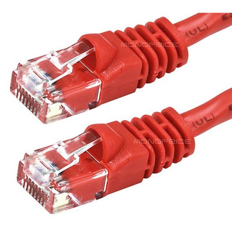 Monoprice Cat5e Ethernet Patch Cable - 5 Feet - Red | Snagless RJ45, Stranded, 350MHz, UTP, Pure Bare Copper Wire, Crossover, 24AWG, For Modem,