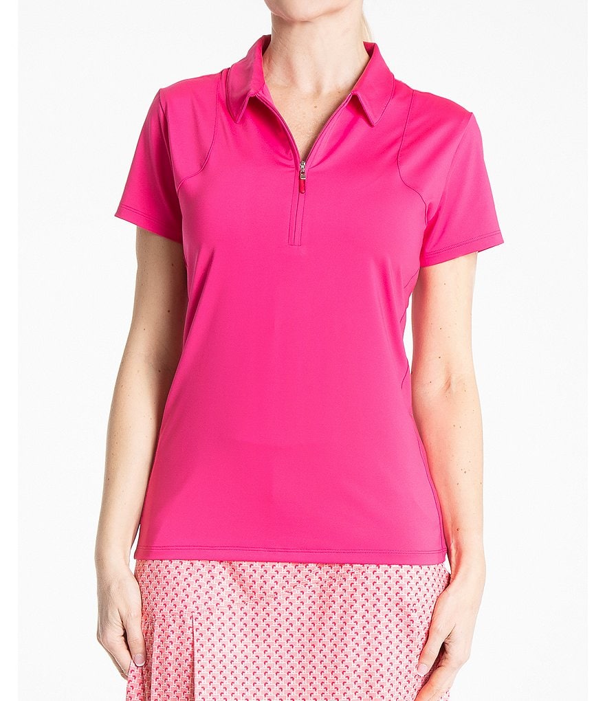 Sport Haley Aria Short Sleeve Point Collar Solid Polo Top