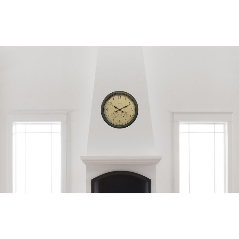 24" Outdoor / Indoor Wall Clock with Thermometer and Humidity - Weathered Bronze Finish - Acurite