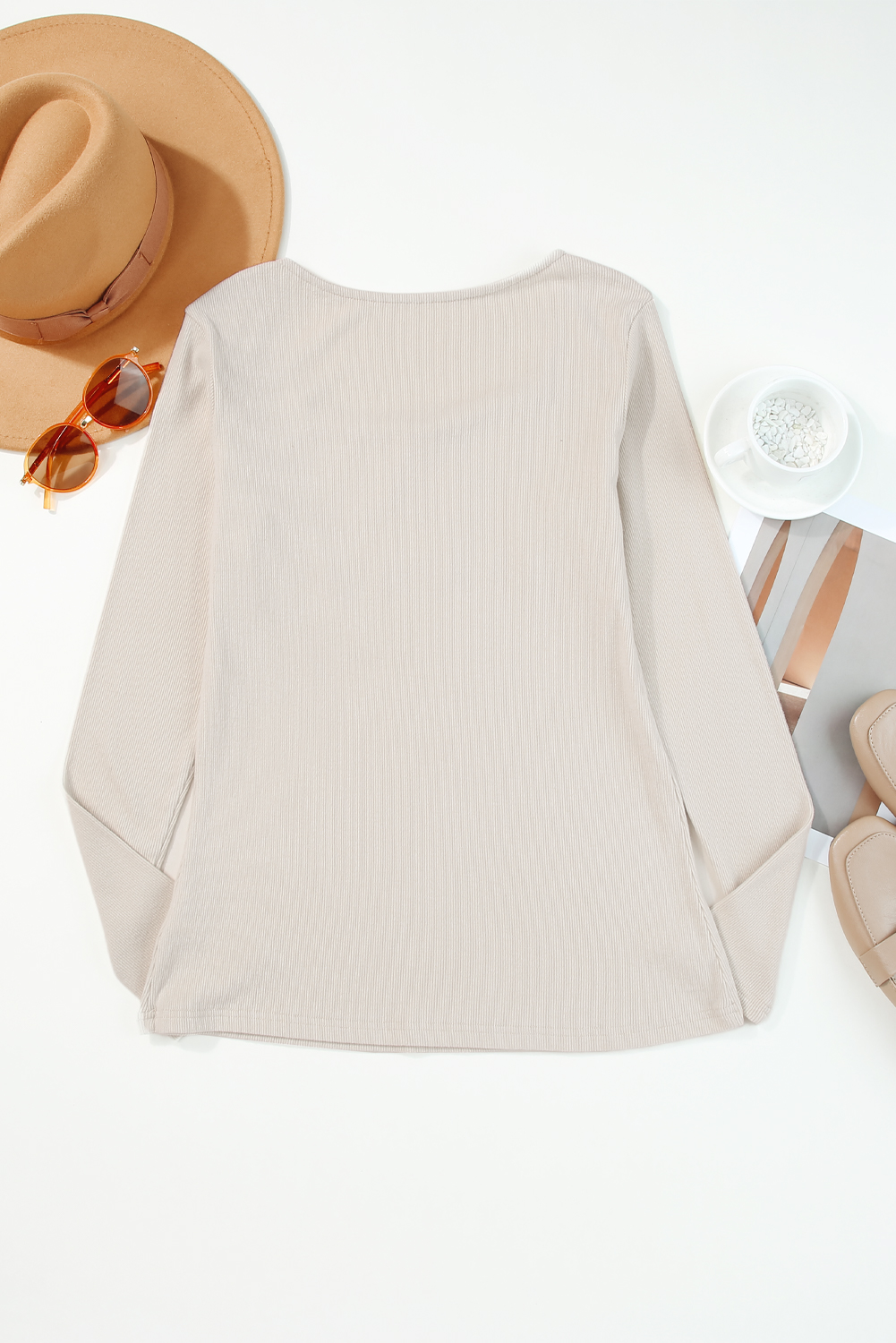 Beige Lace Contrast Casual Long Sleeve Top