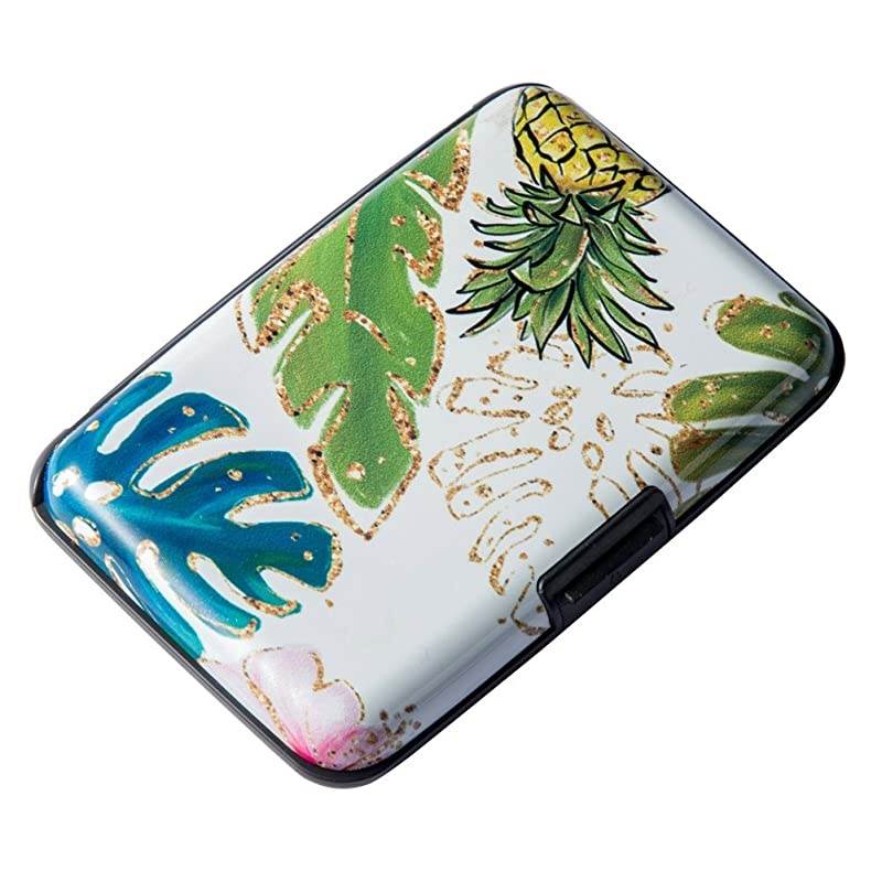 Mini RFID Aluminum Wallet Credit Cards Holder Business Card Case Metal ID Case for Men Women Pineapple