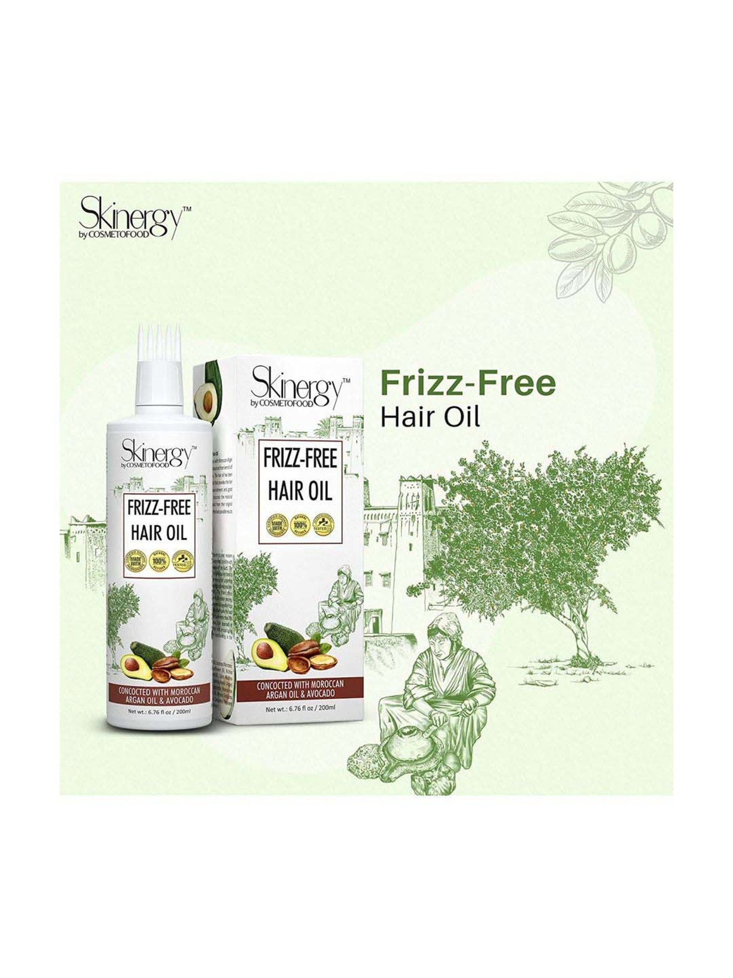 Cosmetofood Skinergy Frizz-free hair oil with Moroccan Argan oil & Avocado - 200 ml