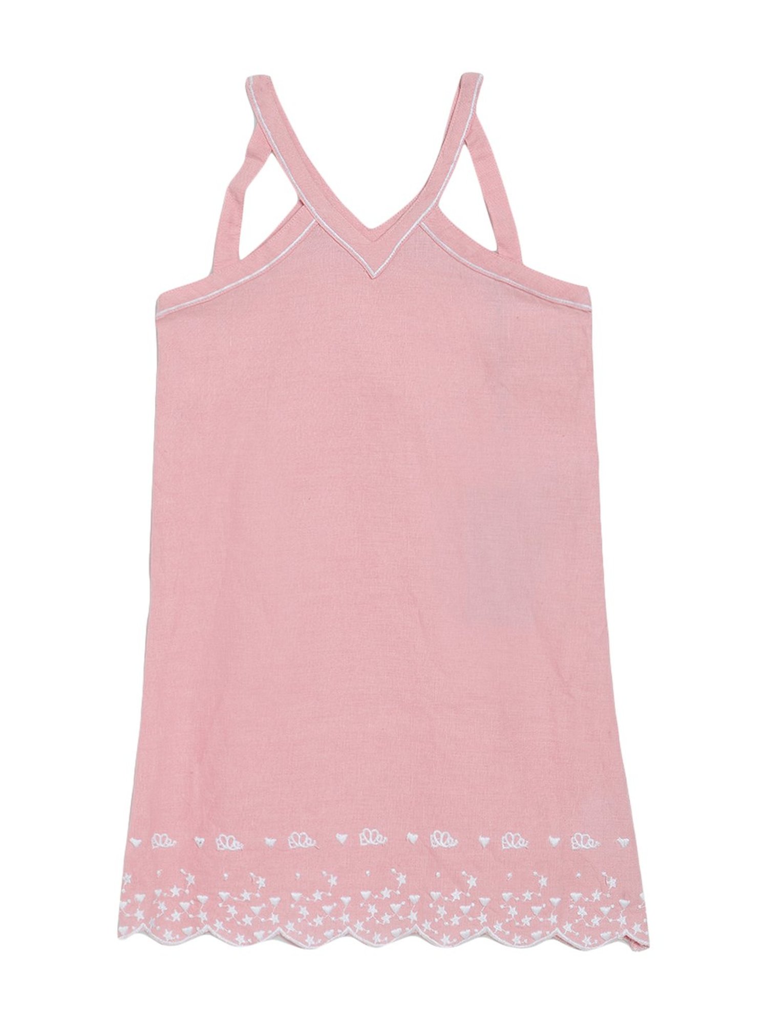 Elle Kids Pink Cotton Embroidered Dress