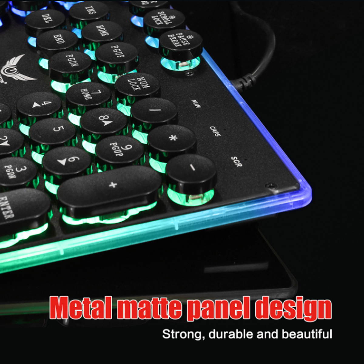Gaming Keyboard 3 Color Backlit Keyboard USB Punk Keycaps Retro Style Gaming Competitive Office Notebook Gaming Keyboard, Black, GK28