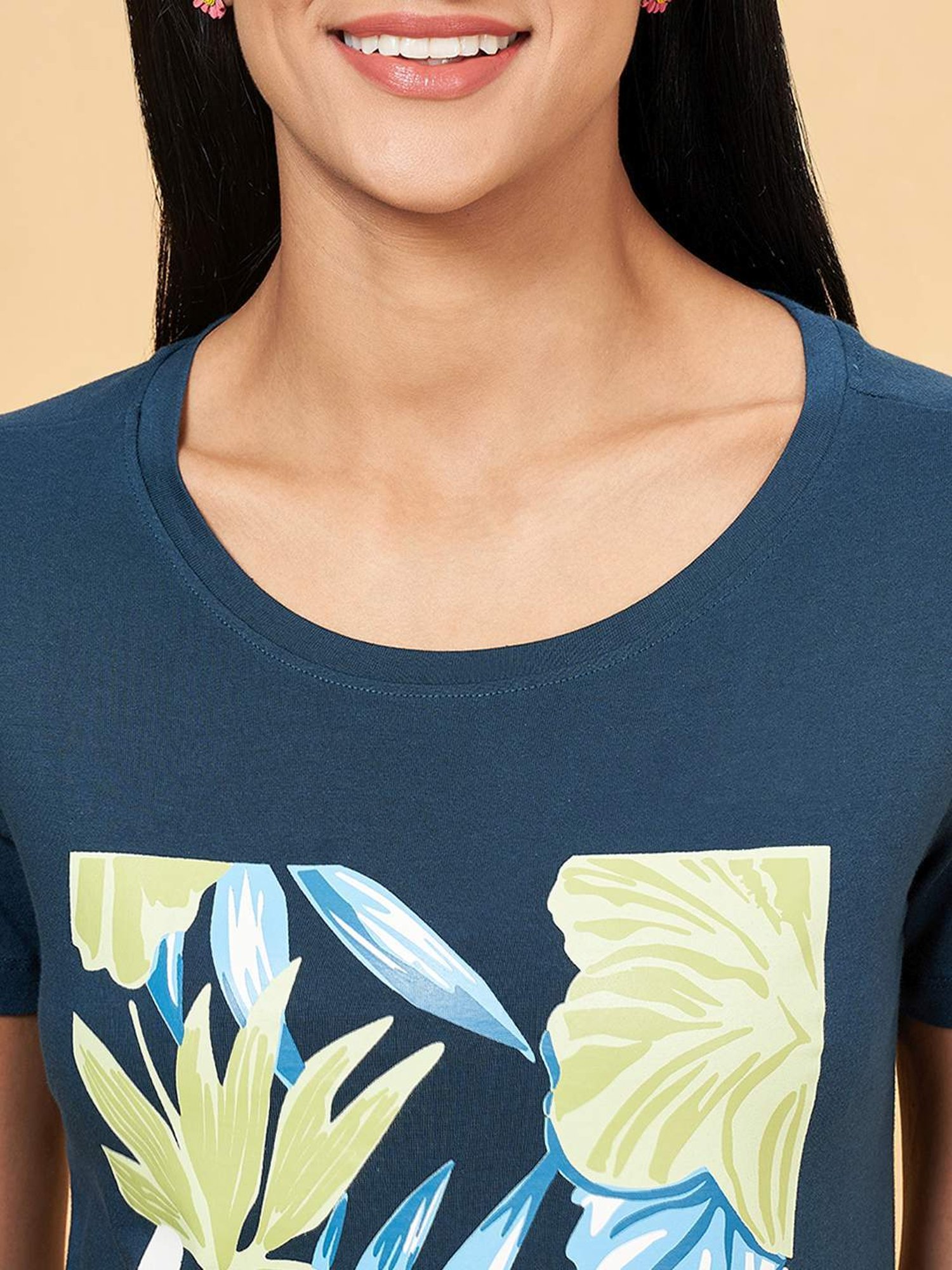 Honey by Pantaloons Blue Cotton Printed T-Shirt