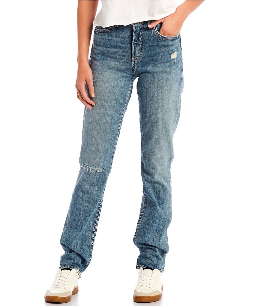 Celebrity Pink Shadow Knee Mid Rise Straight Jeans