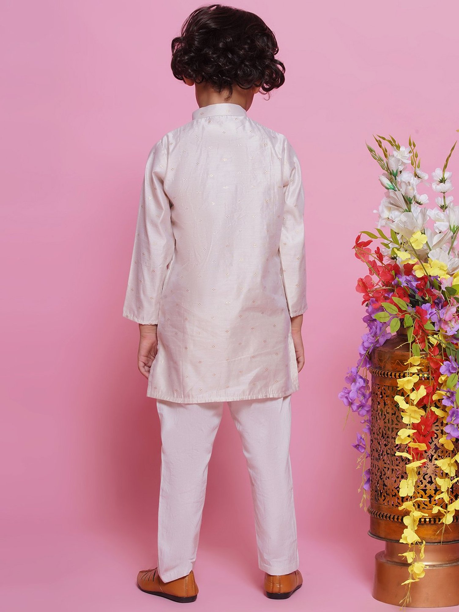 VASTRAMAY Boys Yellow & White Cotton Printed Full Sleeves Kurta Sets