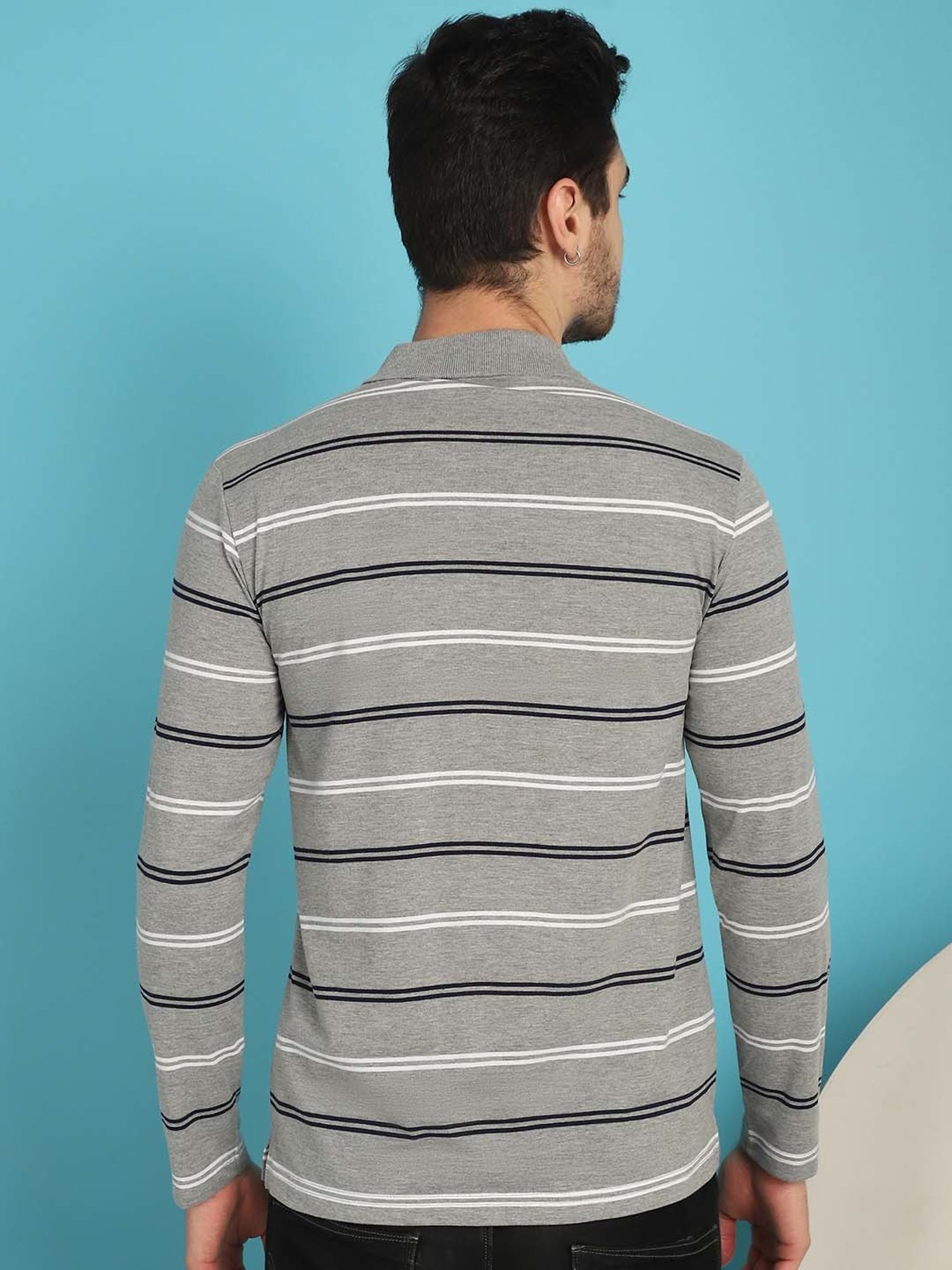 Venitian- Forbidden Clothing Dark Grey Regular Fit Striped Polo T-Shirt