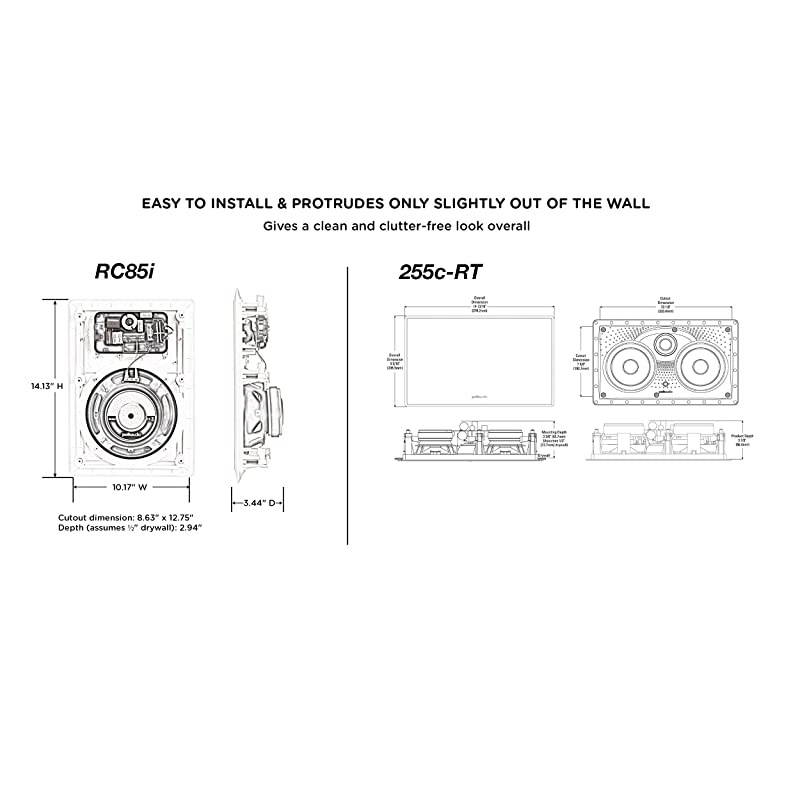 255C-RT 2-way In-Wall Center Channel Speaker & Audio RC85i 2-way Premium In-Wall 8" Speakers, Pair of 2 Perfect for Damp and Humid Indoor/Outdoor Placement (White, Paintable Grille)