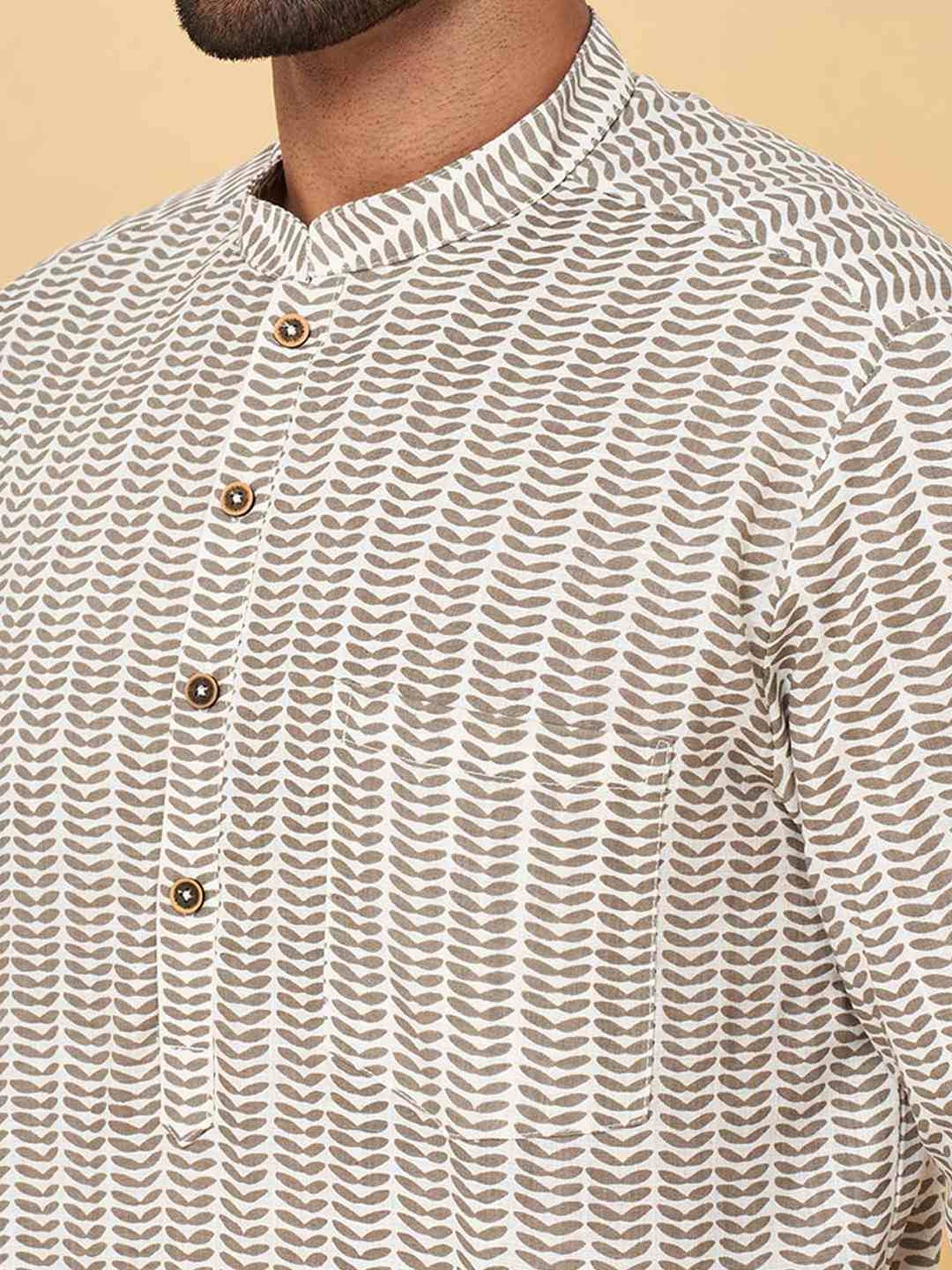 Indus Route by Pantaloons Grey Cotton Regular Fit Printed Short Kurta