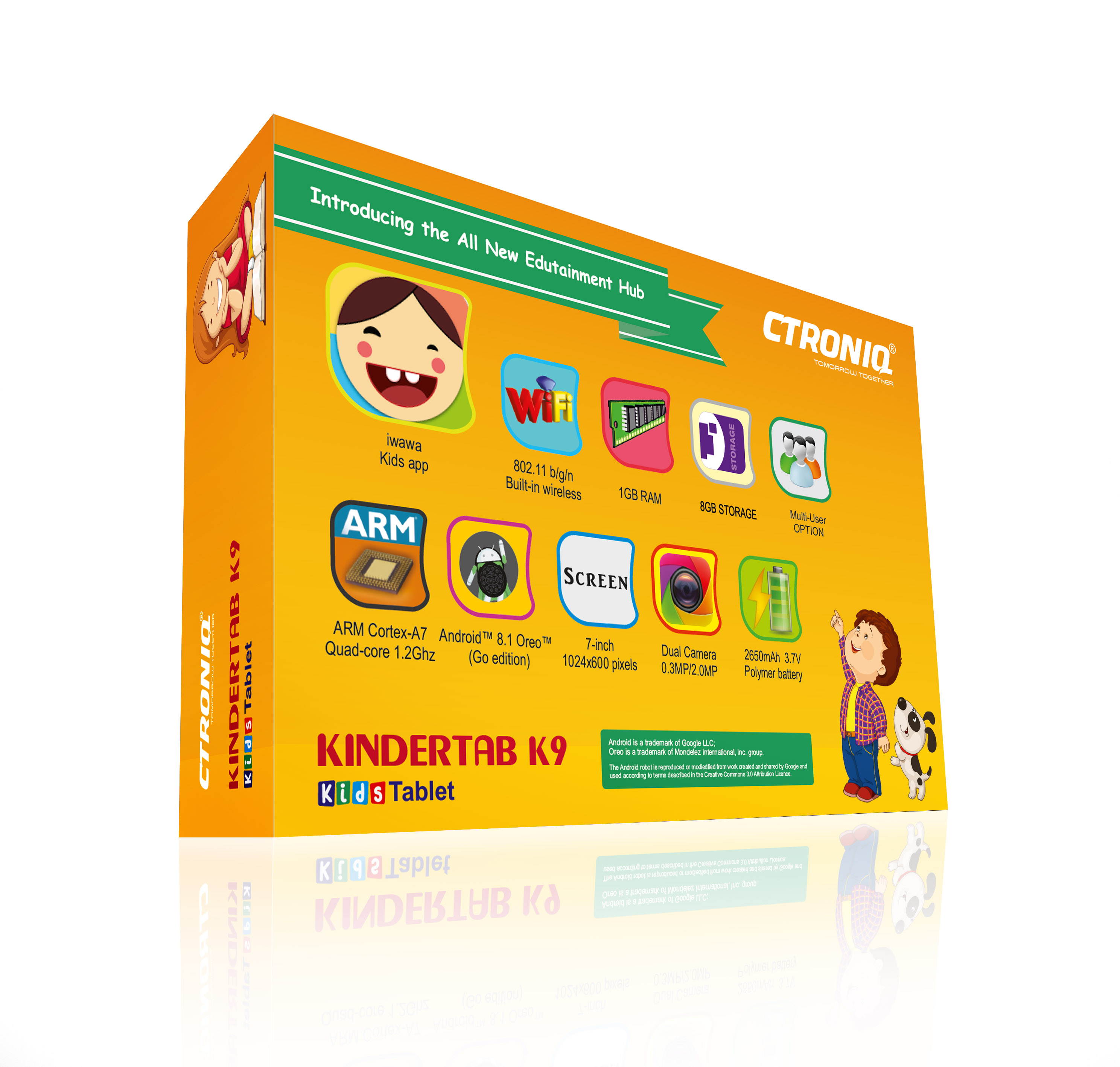 Ctroniq Kindertab K9 - GMS Certified - Android 8.1 - 1GB - iWawa Kids App - 8GB - Parent Control, Soft Case - Red