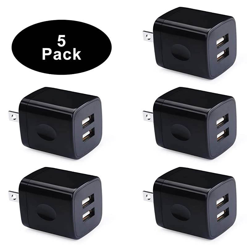 USB Wall Charger Charging Block  5Pack 21Amp 5V Dual Port USB Power Adapter Wall Charger Plug Cube Compatible with Phone Xs Max XR X 8 7 6 Plus Pad Samsung S10 S9+ LG Moto Android More