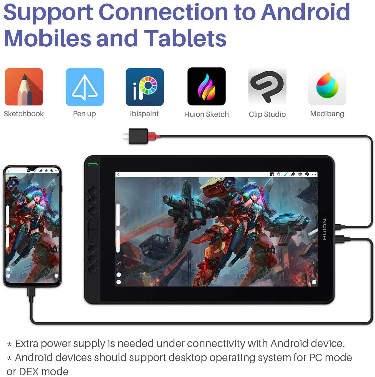 2020 HUION KAMVAS 13 Android Support Graphics Drawing Tablet Monitor with Full Laminated Screen Battery-Free Stylus 8192 Pressure Sensitivity Tilt 8 Express Keys Adjustable Stand -13.3inch, Purple