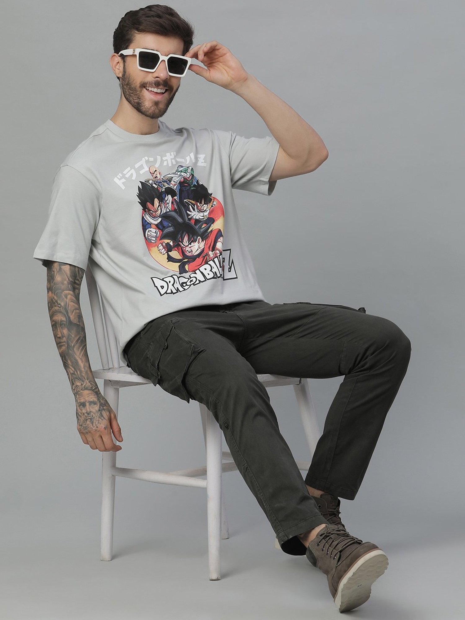 Free Authority Grey Loose Fit Printed T-Shirt