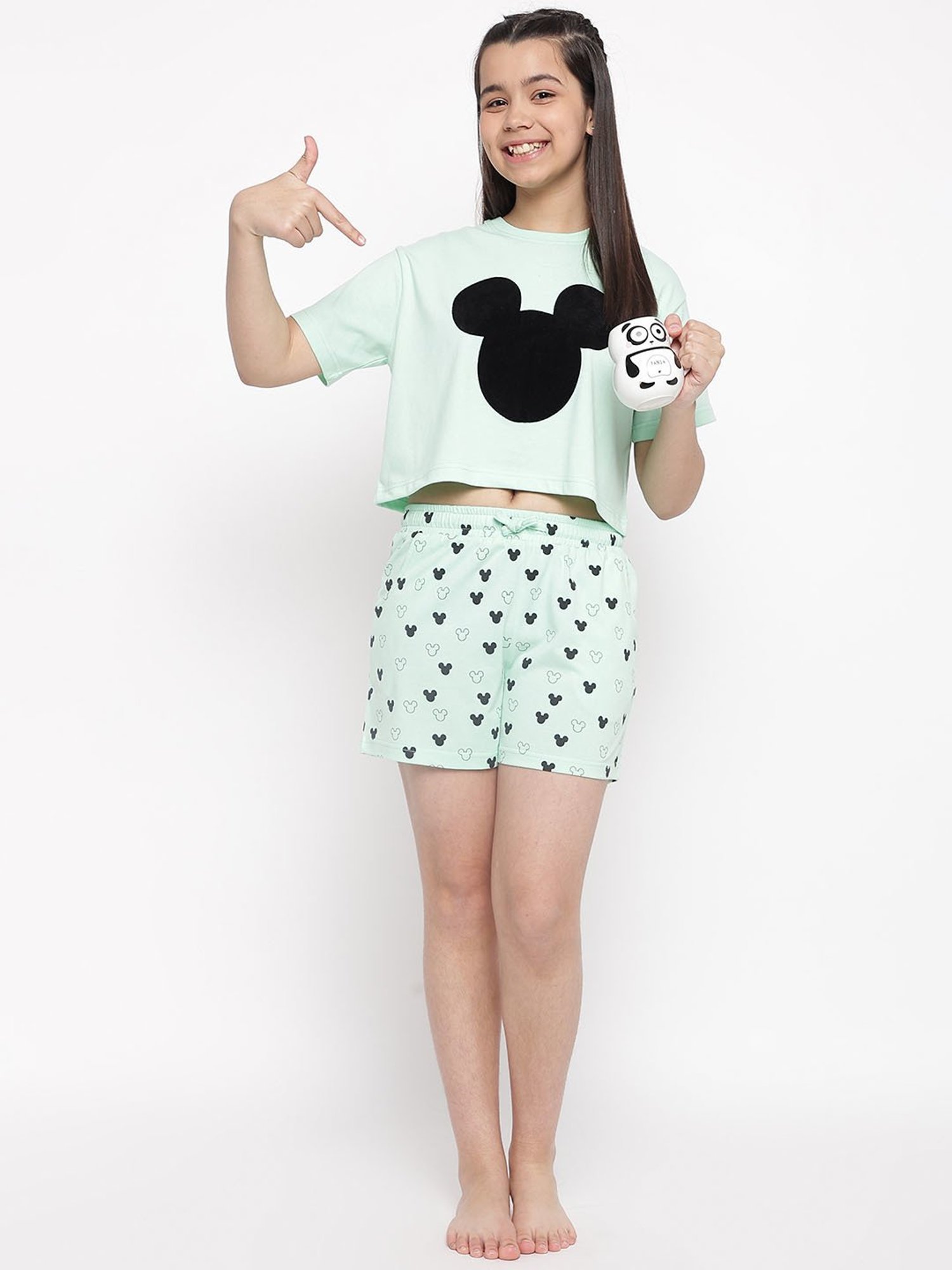 Lil Tomatoes Girls Green Printed T-Shirt with Shorts