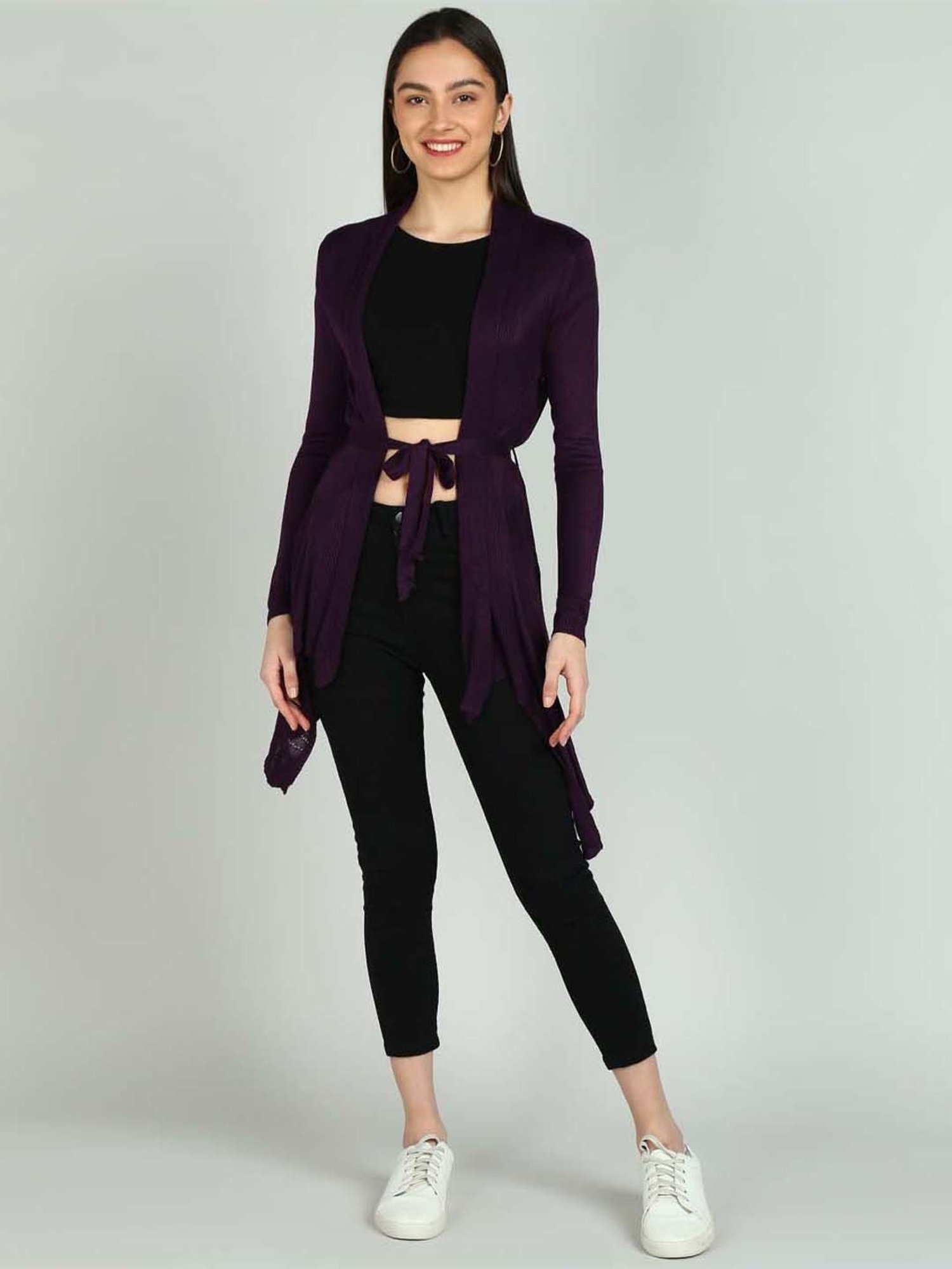 NEUDIS Purple Self Pattern Long Shrug