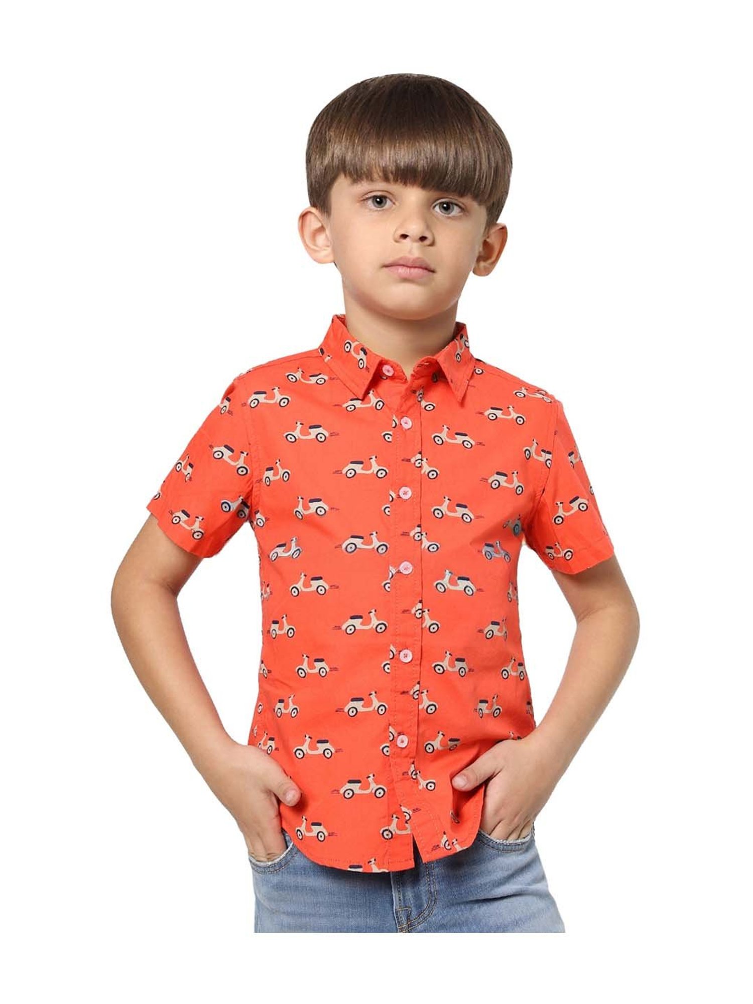 Jack & Jones Junior Boys Orange  Cotton Printed Shirt