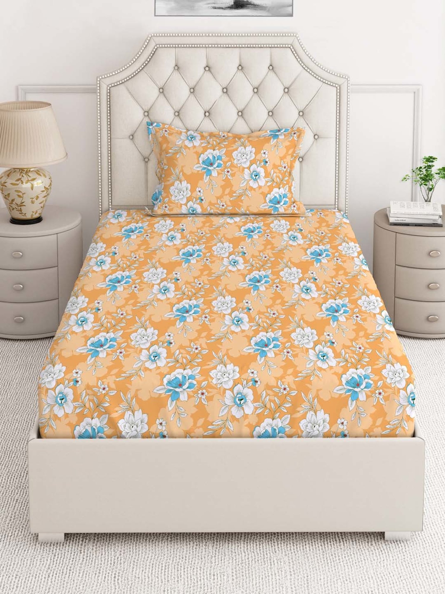 Layers Tuscany Orange Cotton 104 TC Single Flat Bed Sheet With 1 Pillow Cover