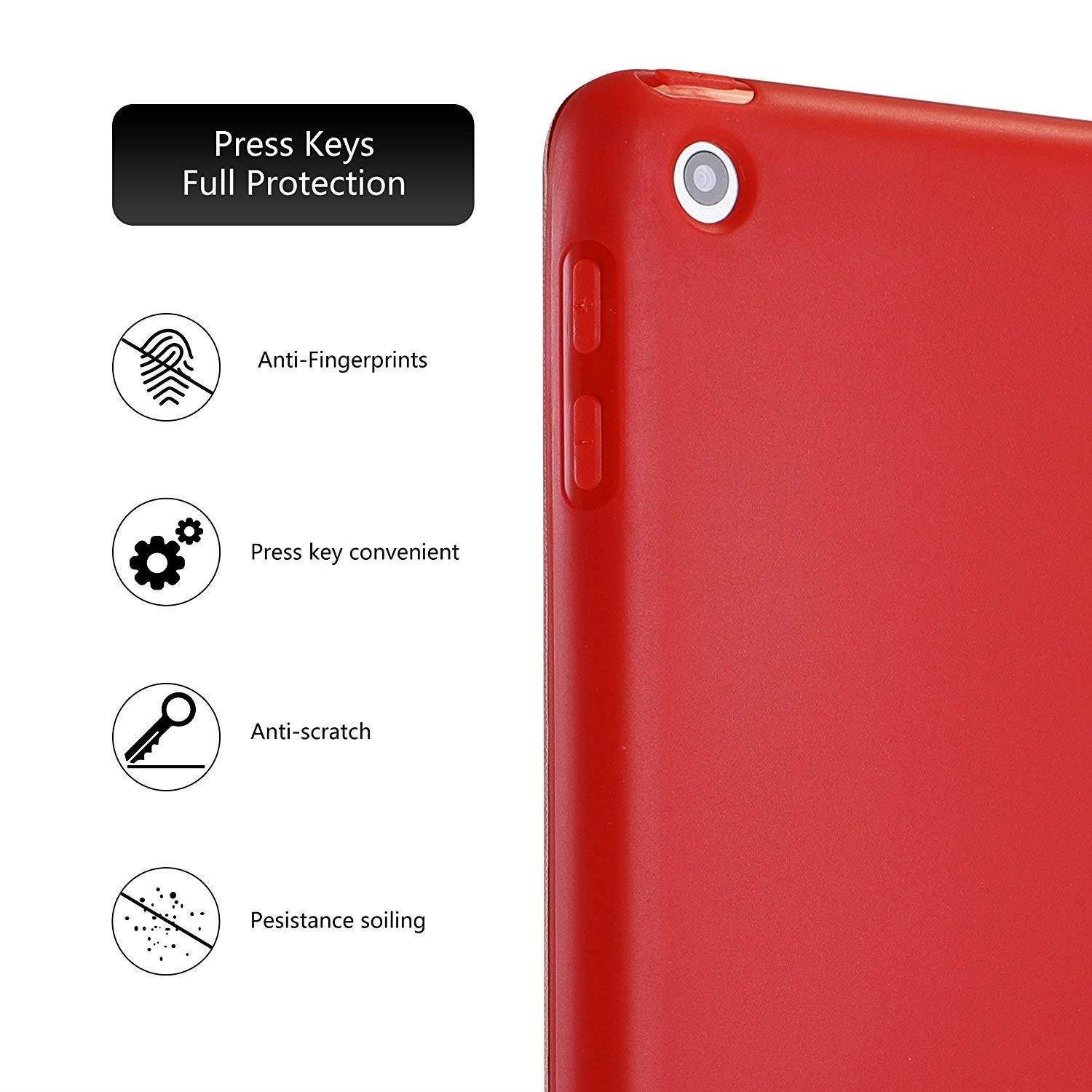 iPad Air Case 1st Gen 9.7 Inch 2013 - Soft Silicone Back (?For Extra Shock Protection) TriFold Ultra Slim Smart Cover Auto Sleep / Wake, MultiAngle Stand [iPad Air 1st Gen 9.7&rdquo; ]? Soft Back- Red