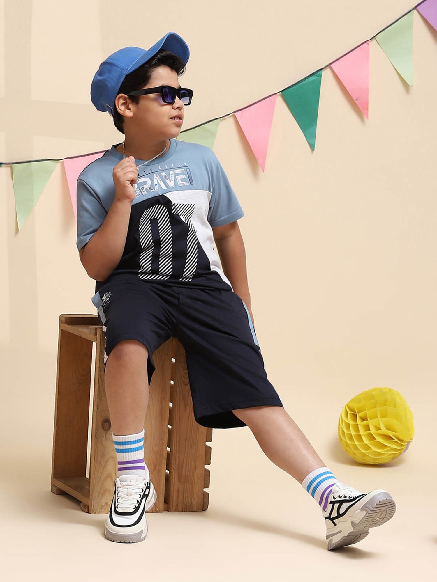 Monte Carlo Kids Navy & White Printed Bermudas