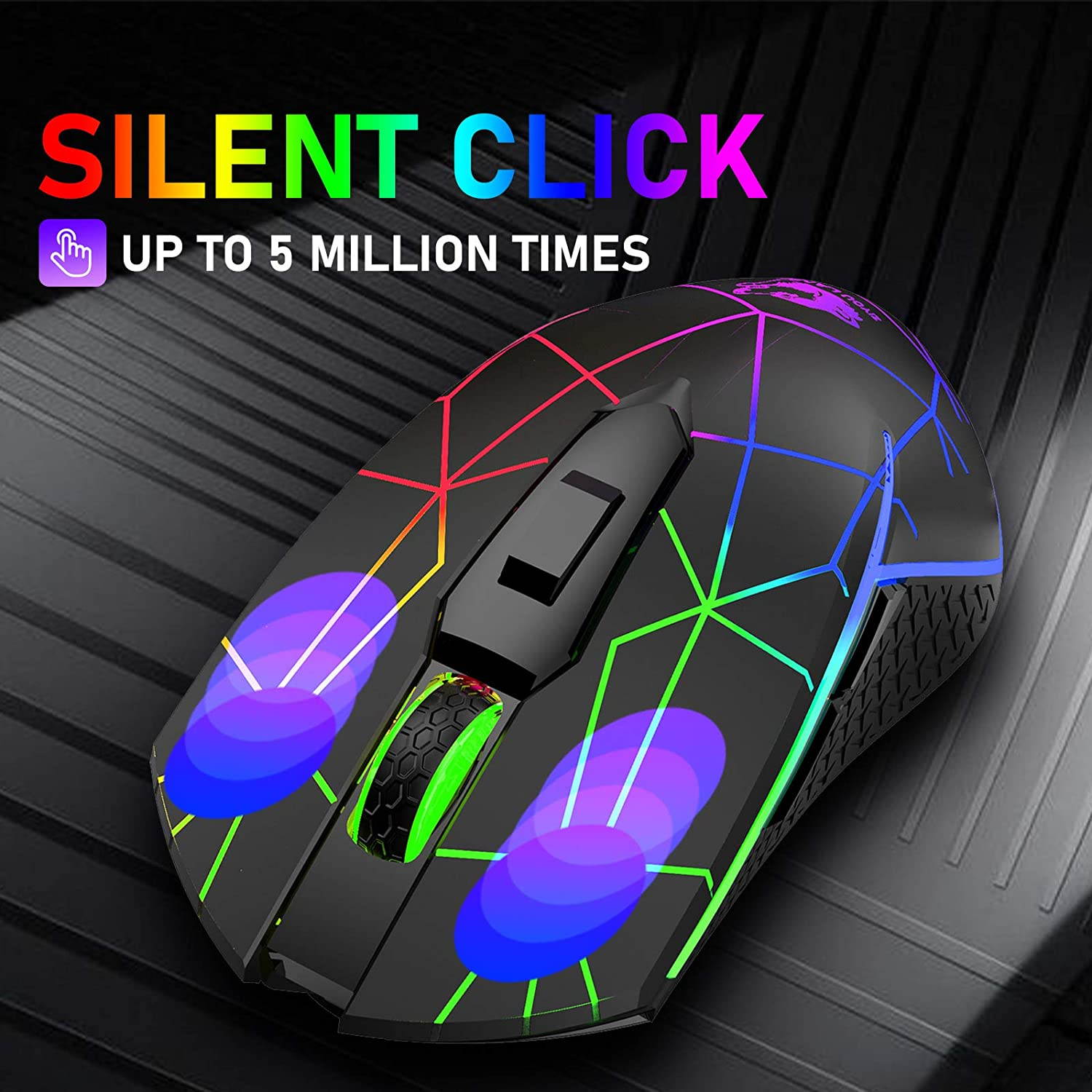 Wireless Gaming Mouse with 2.4Ghz USB Receiver Rainbow RGB Backlight Adjustable DPI Silent Click Rechargeable Ergonomic 6 Buttons Gaming Mouse for Computer Laptop PC Mac Gamer Office Use