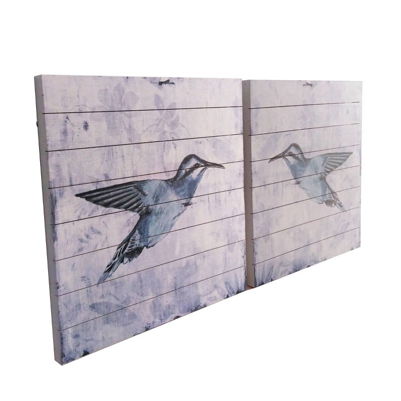 (Set of 2) 24" x 24" Birds Each Print on Planked Wood Wall Sign Panels Blue - Gallery 57
