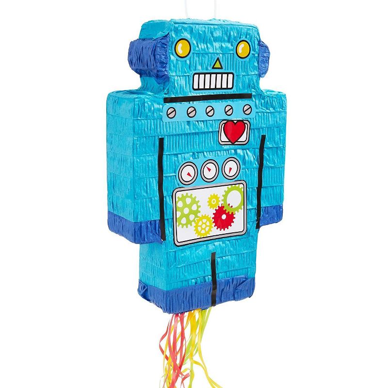 Blue Panda Robot Pull String Pinata for Boy Baby Shower, Kids Birthday, Science Game Party Supplies