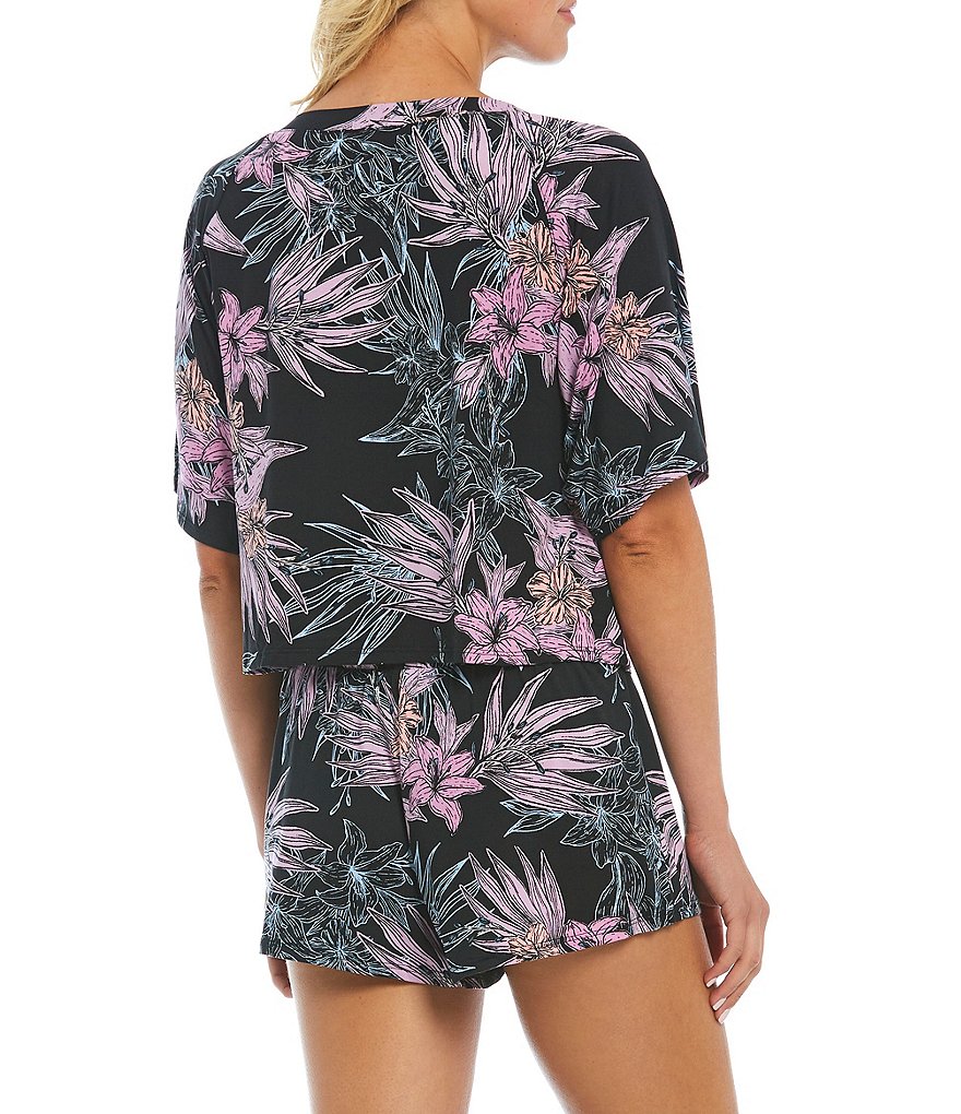 Midnight Bakery Floral Print Jersey Knit Top and Short Coordinating Pajama Set