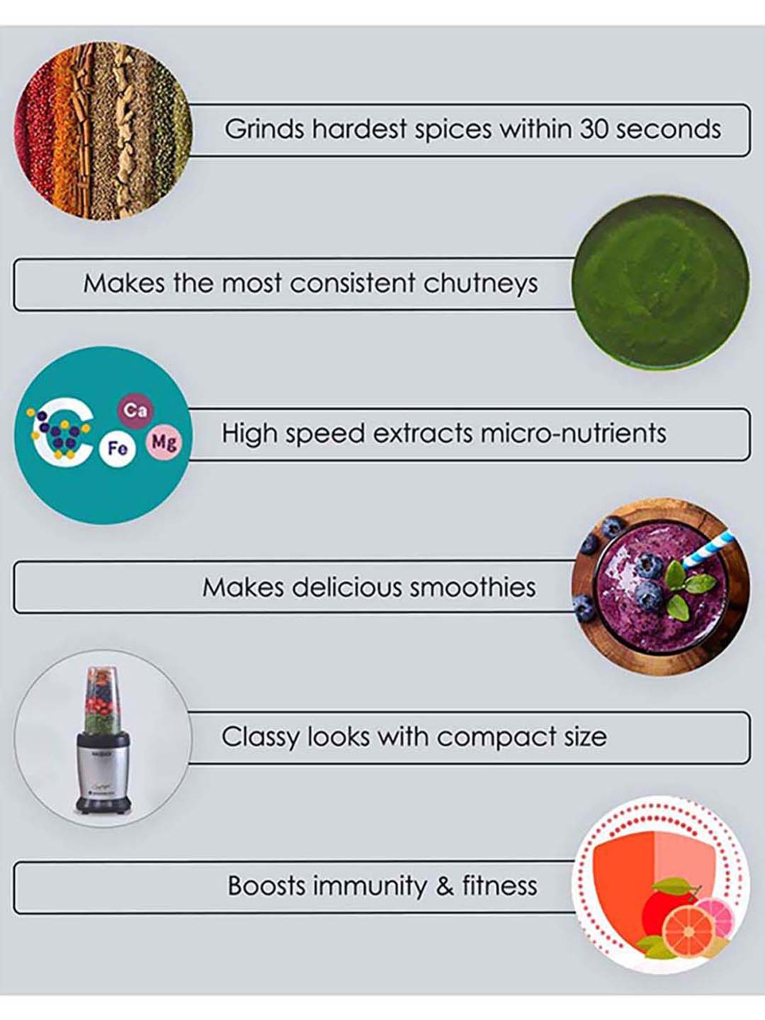 Wonderchef Nutri-Blend Thunder 1000W Mixer Grinder Blenders with 2 Jars (Grey)