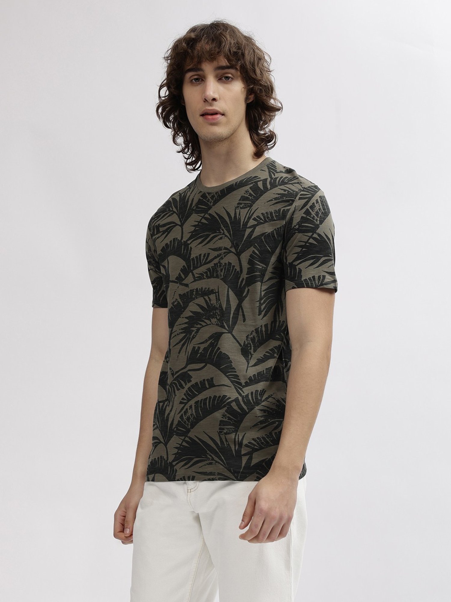 Lindbergh Green Cotton Regular Fit Printed T-Shirt