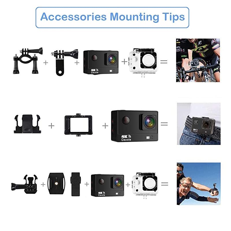 Camera 4K, Waterproof Camera, Underwater Camera WiFi Ultra HD 16mp 170 Degrees Wide Angle Sports Camera with Remote Control 2 Batteries and Mounting Accessories Kit