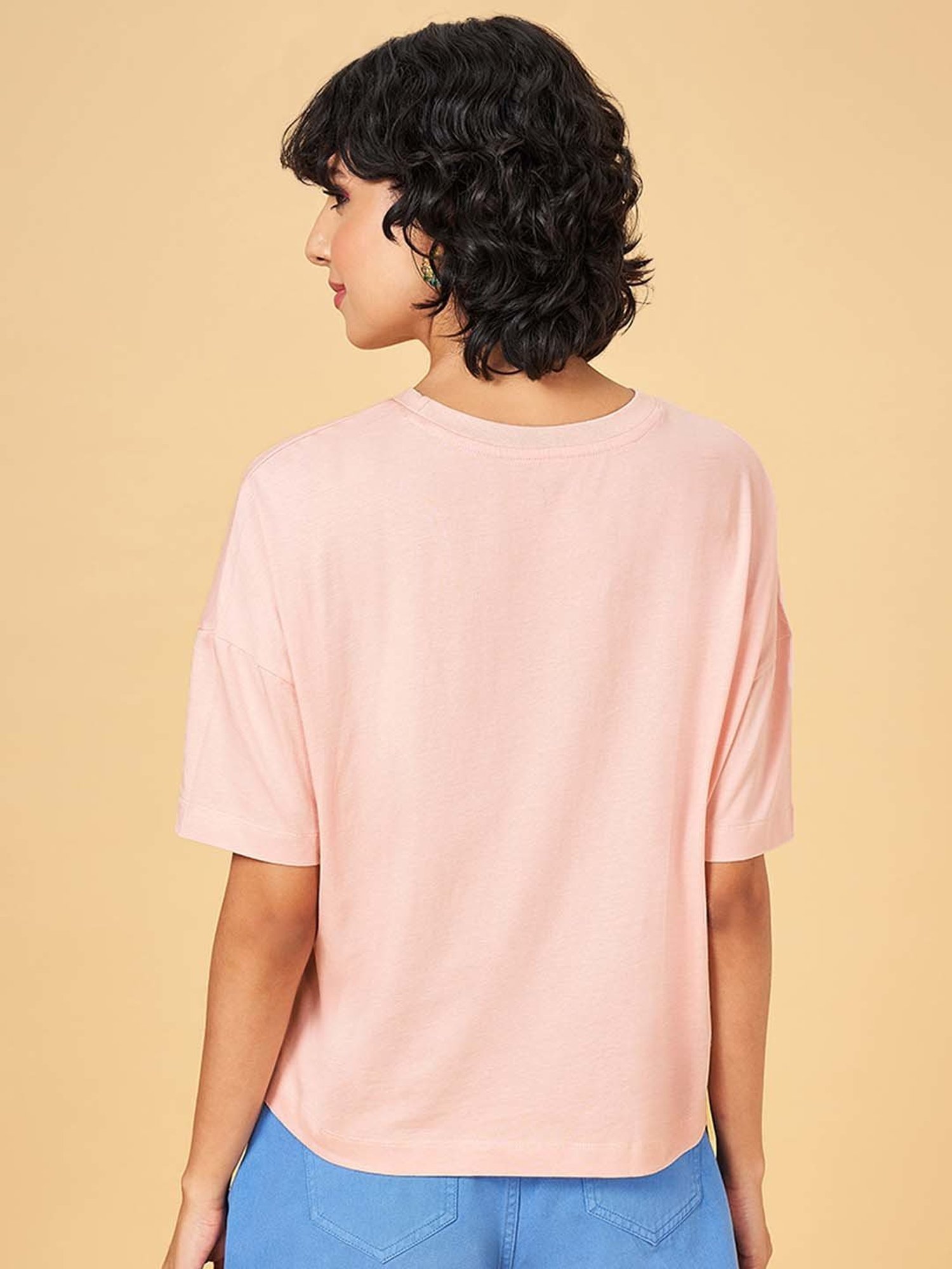 People by Pantaloons Pink Cotton Printed T-Shirt