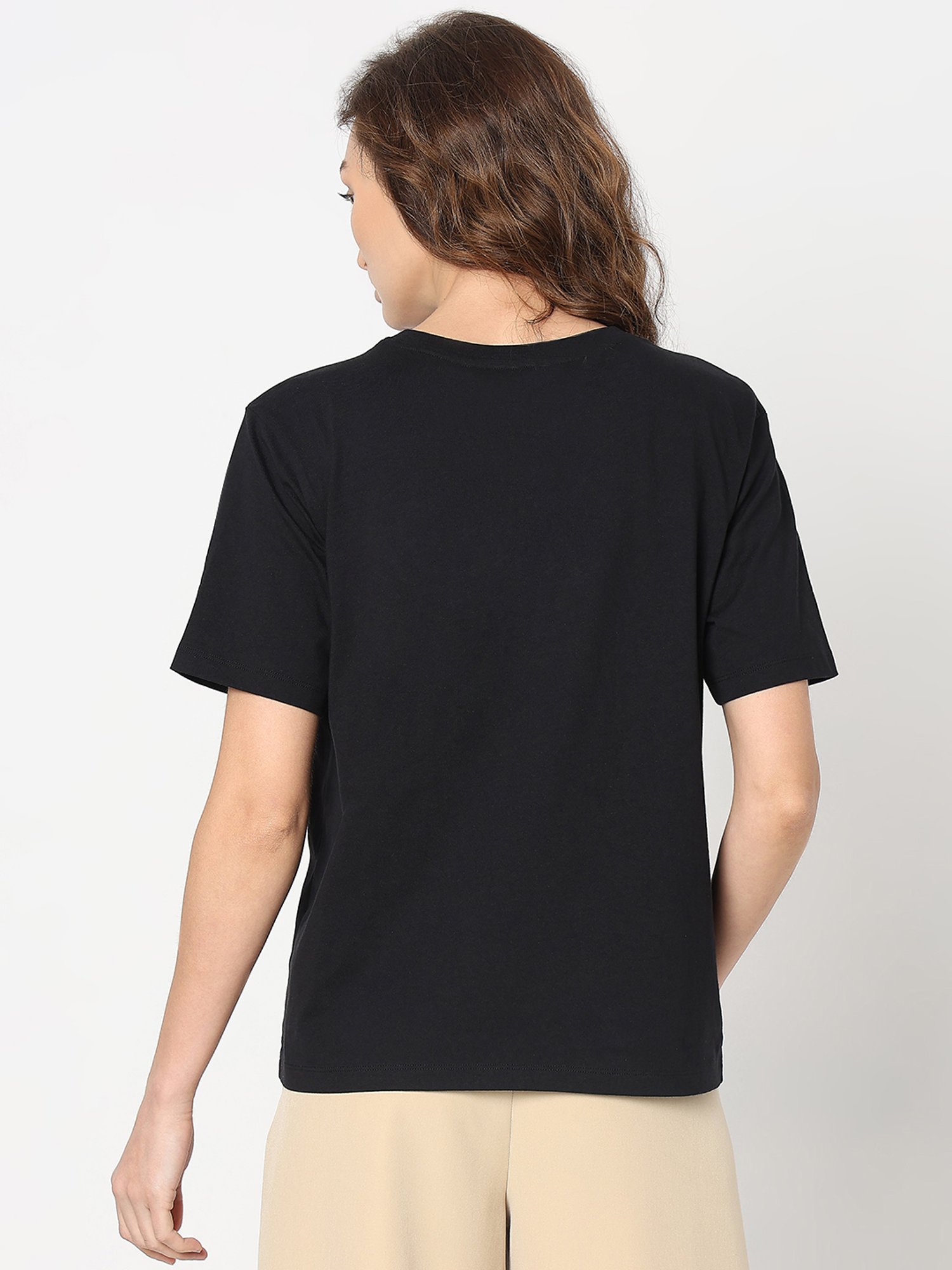 Vero Moda Black Cotton Graphic Print T-Shirt