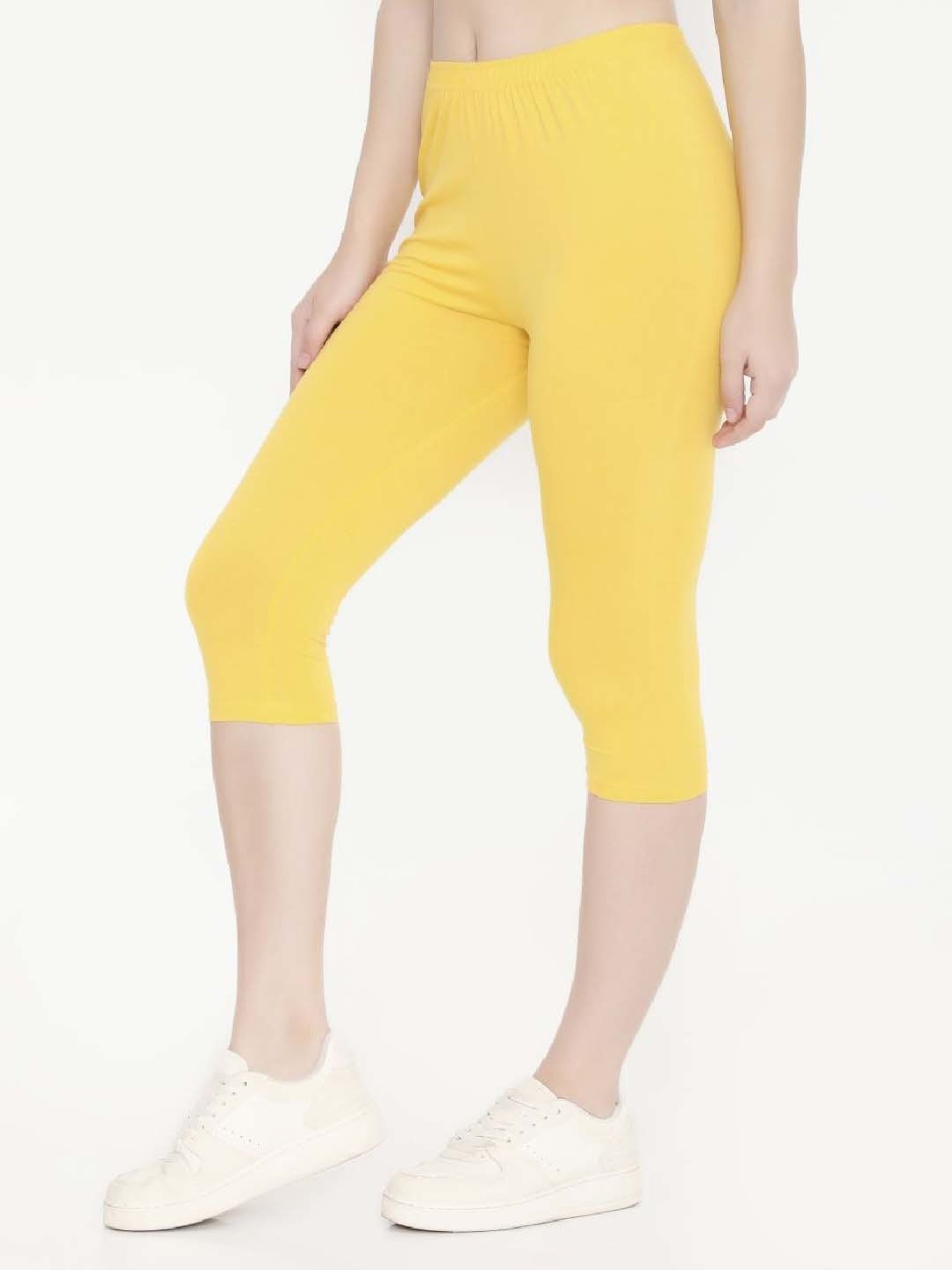 FEELINGS Yellow Cotton Plain Capris