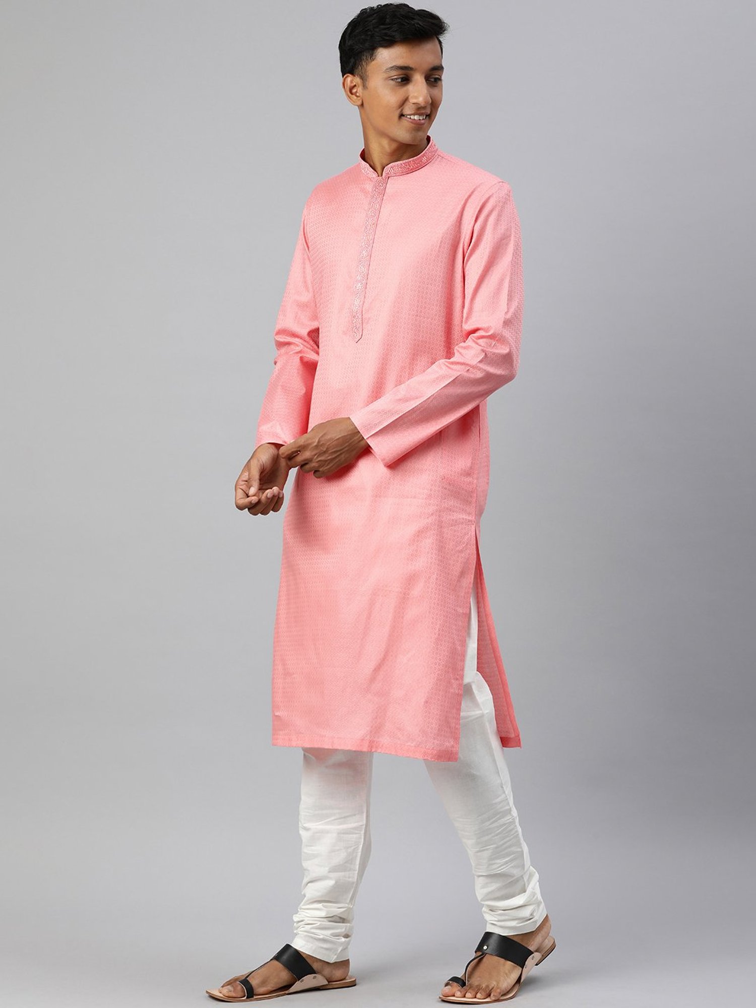 Manthan Peach & White Regular Fit Self Design Kurta & Churidar Set